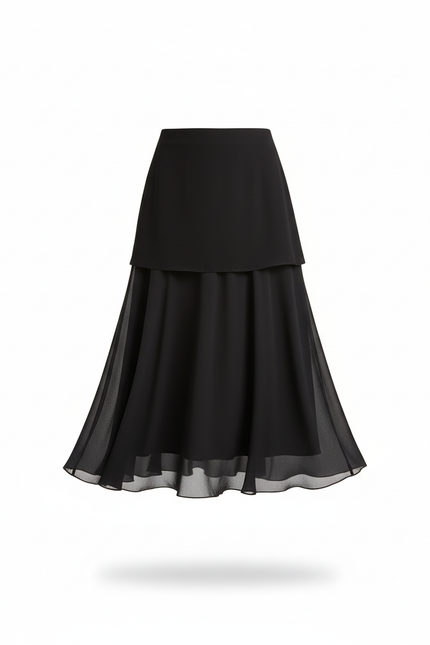 Jupe Midi Noire Voilée Chic