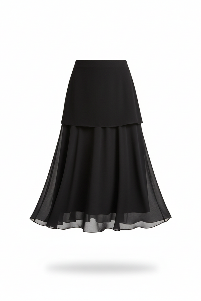 Jupe Midi Noire Voilée Chic