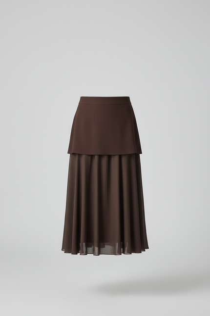 Jupe Midi Marron Superposée Fluide