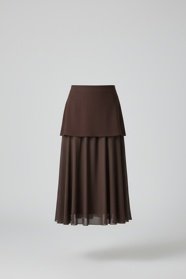 Jupe Midi Marron Superposée Fluide