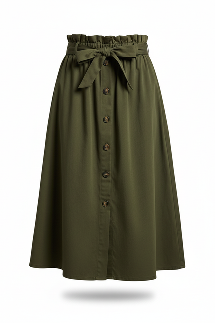 Jupe Midi Taille Haute Ceinturée