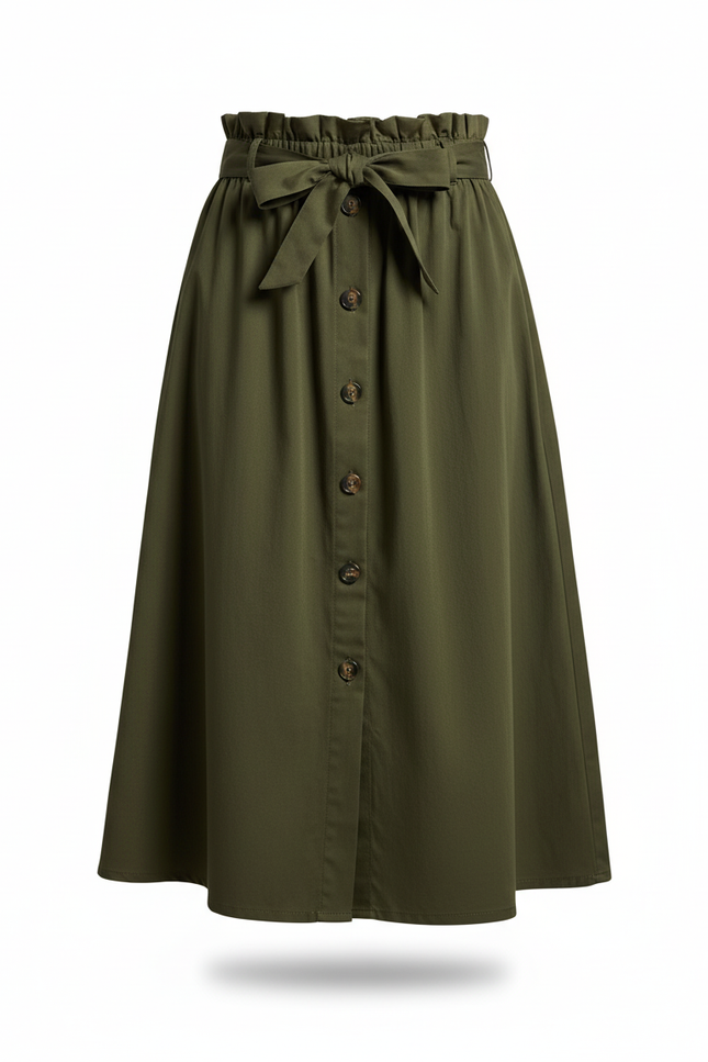 Jupe Midi Taille Haute Ceinturée