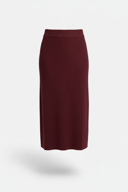 Jupe Midi Bordeaux Côtelée Élégante