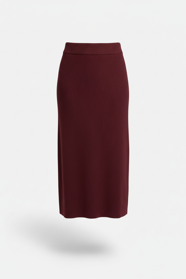 Jupe Midi Bordeaux Côtelée Élégante