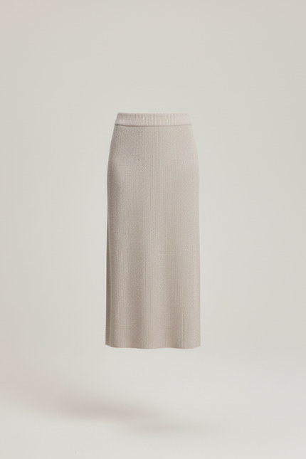 Jupe Midi Beige Côtelée Chic