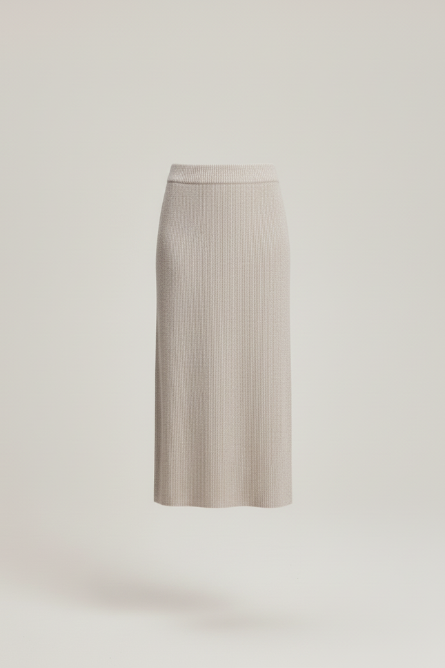 Jupe Midi Beige Côtelée Chic