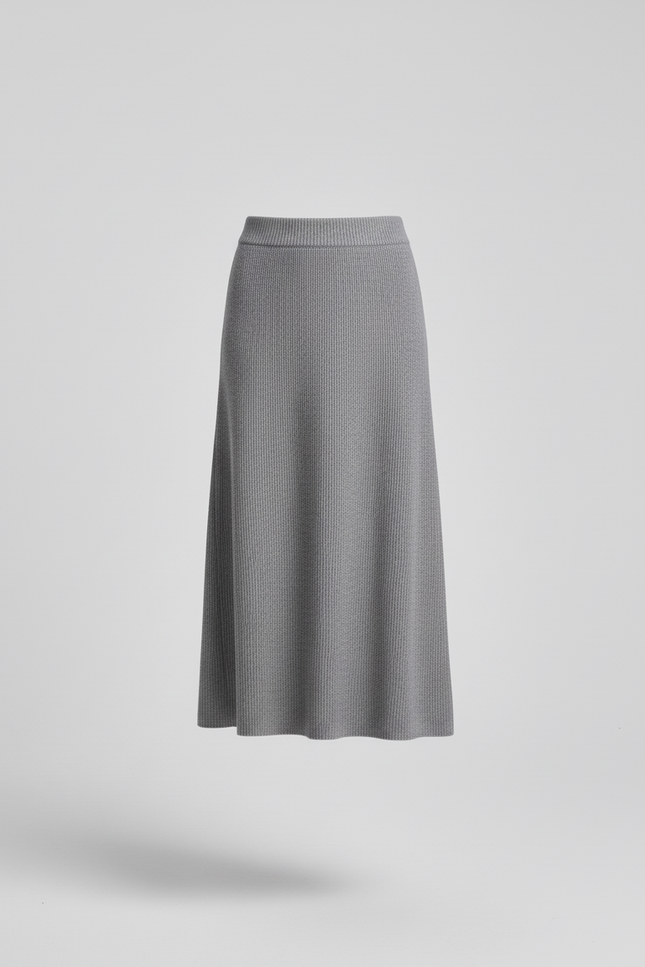 Jupe Midi Grise Côtelée Élégante