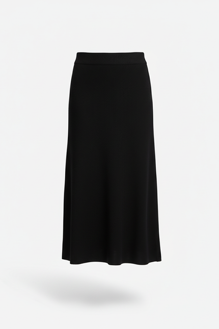 Jupe Midi Noire Côtelée Chic