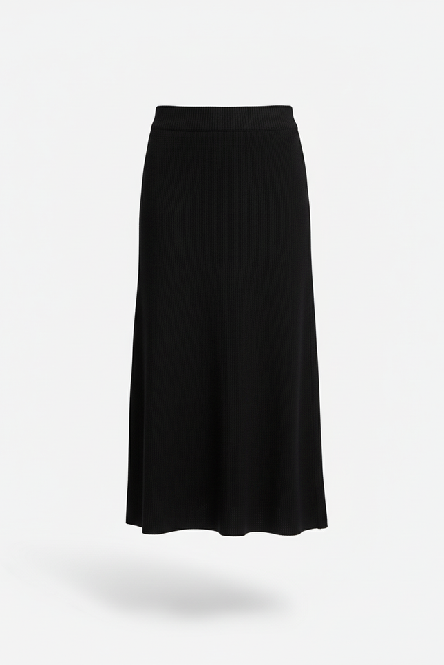 Jupe Midi Noire Côtelée Chic