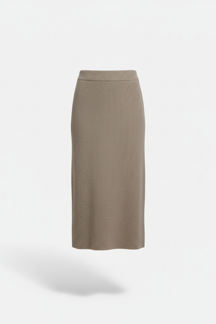 Jupe Midi Taupe Côtelée Chic