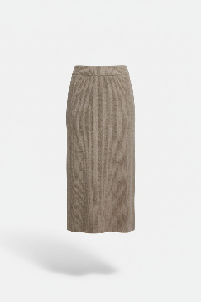 Jupe Midi Taupe Côtelée Chic