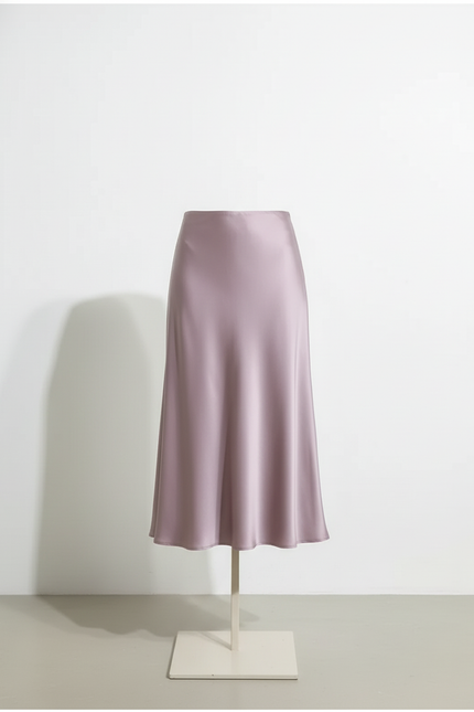 Jupe Midi Satin Lavande Élégante