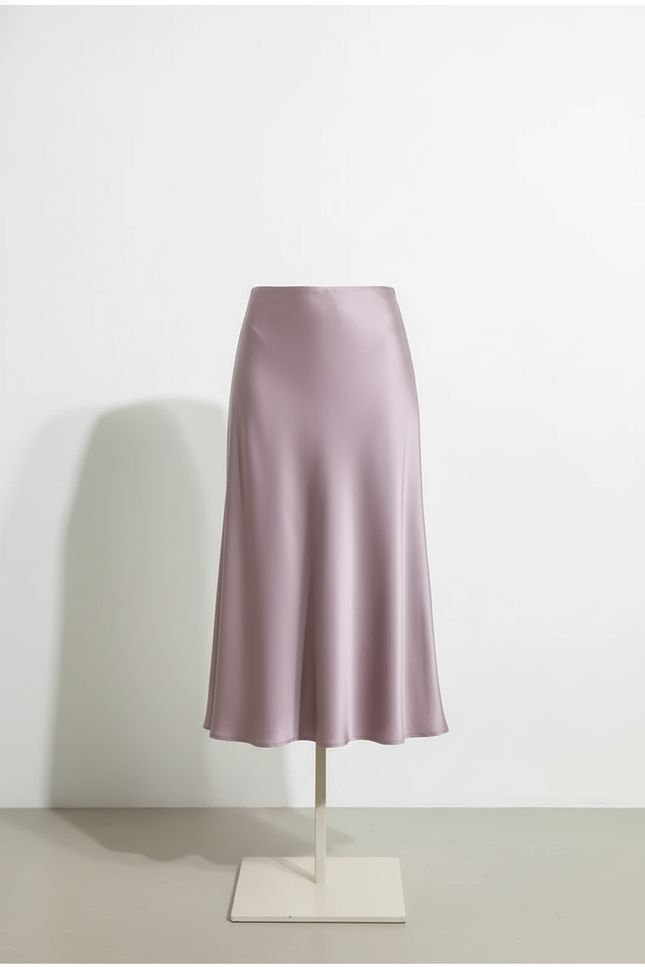 Jupe Midi Satin Lavande Élégante