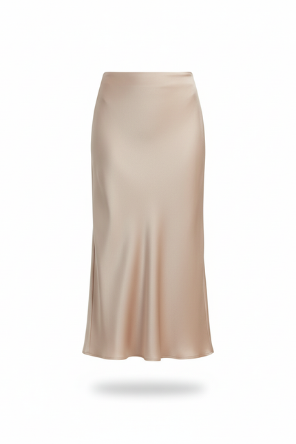 Jupe Midi Satinée Beige Élégante