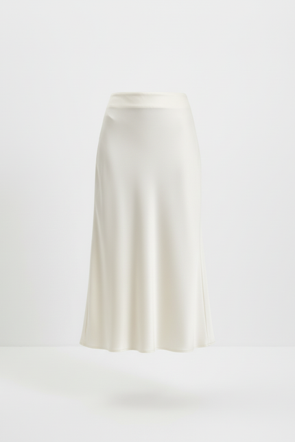 Jupe Midi Satin Crème Élégante