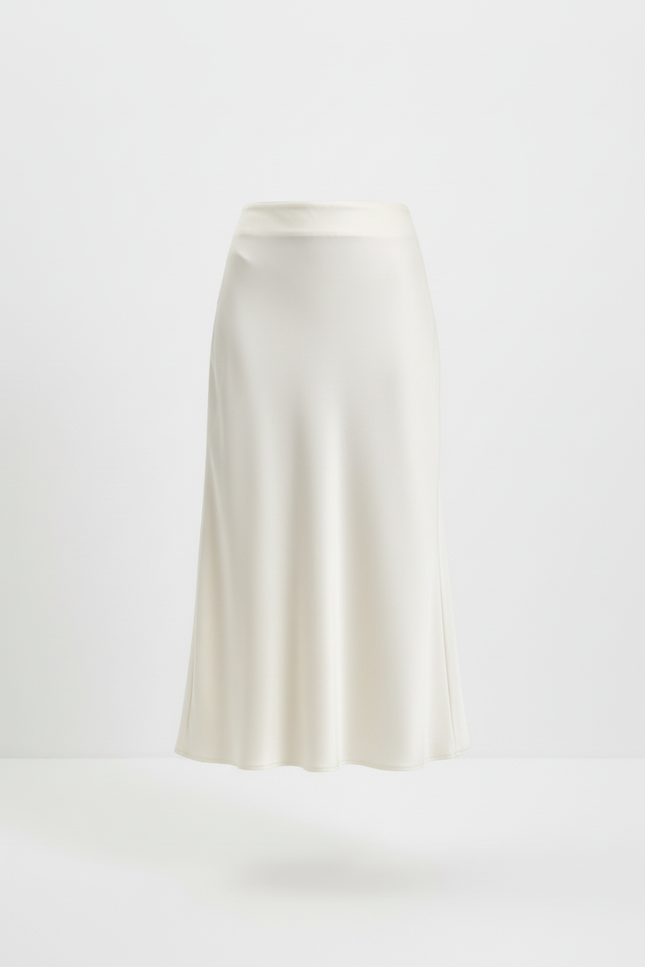 Jupe Midi Satin Crème Élégante