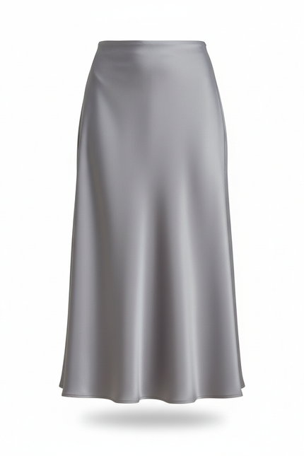Jupe Midi Satinée Grise Élégante raffinée