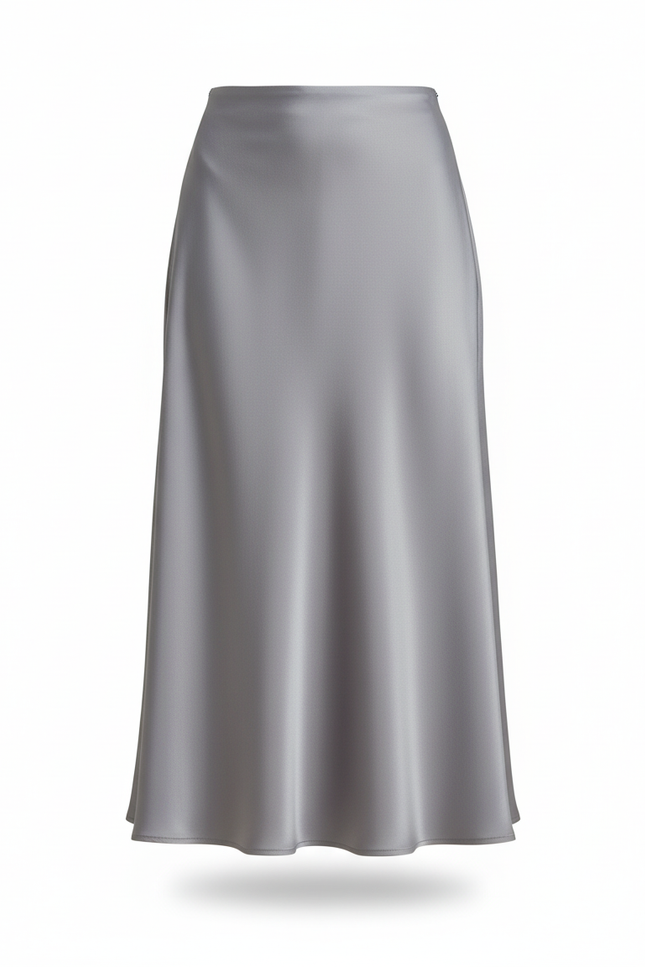Jupe Midi Satinée Grise Élégante raffinée