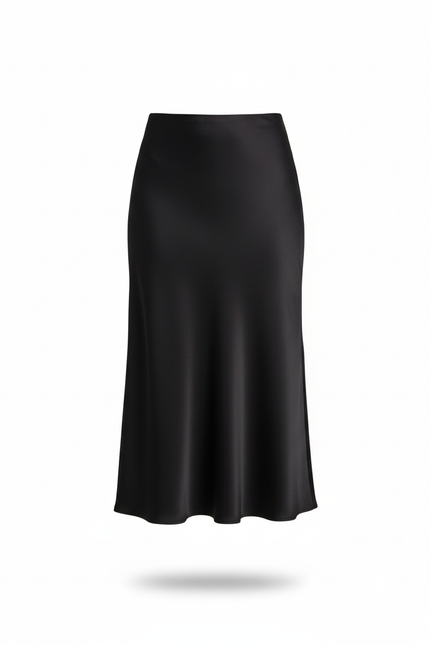 Jupe Midi Noire Satinée Élégante
