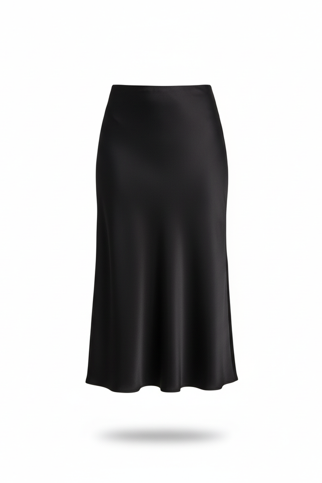 Jupe Midi Noire Satinée Élégante