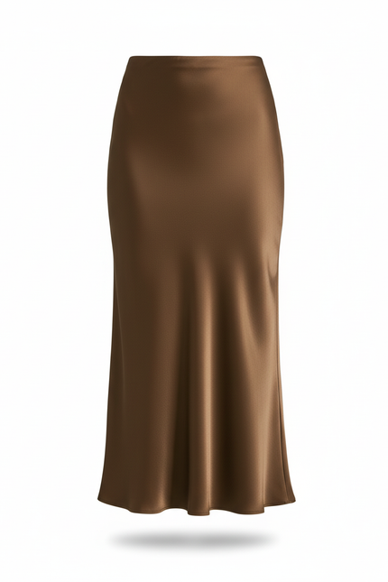 Jupe Midi Satinée Marron Élégante