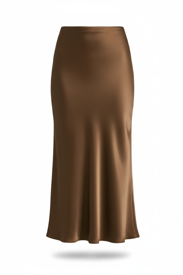 Jupe Midi Satinée Marron Élégante