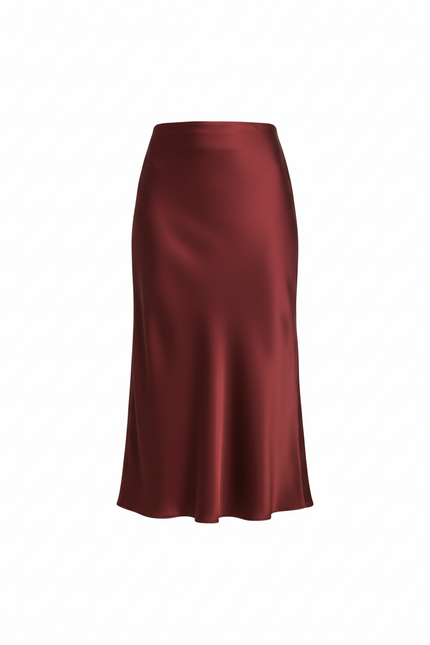 Jupe Midi Satin Bordeaux Élégante