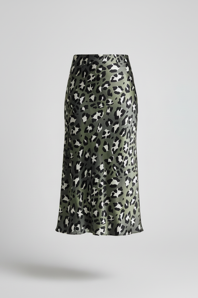 Jupe Midi Leopard Satin