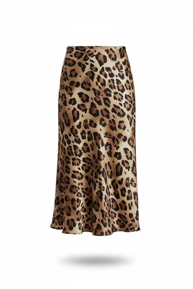 Jupe Midi Satin Léopard Fluide