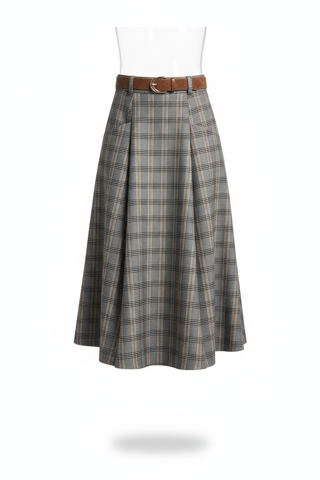 Jupe Midi Carreaux Plissée Chic
