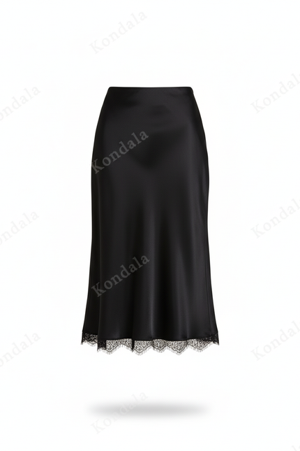 Jupe Midi Satin Dentelle Élégante