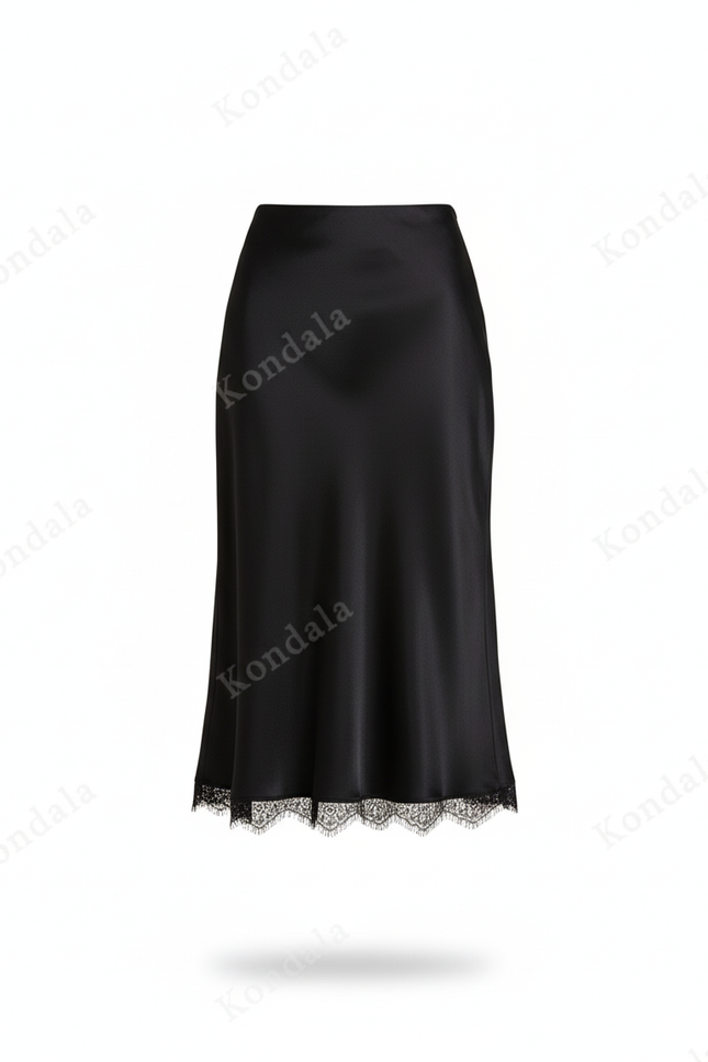 Jupe Midi Satin Dentelle Élégante