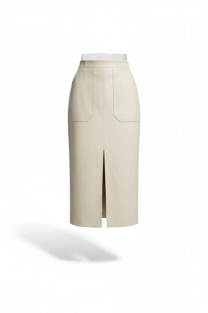 Jupe Midi Faux Cuir Fendue Chic