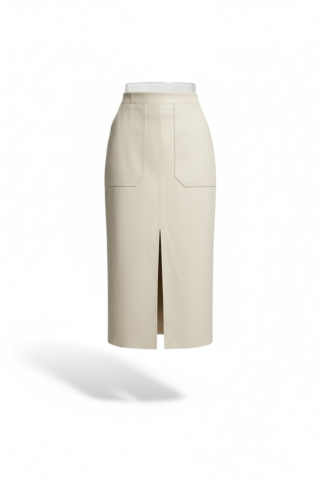 Jupe Midi Faux Cuir Fendue Chic