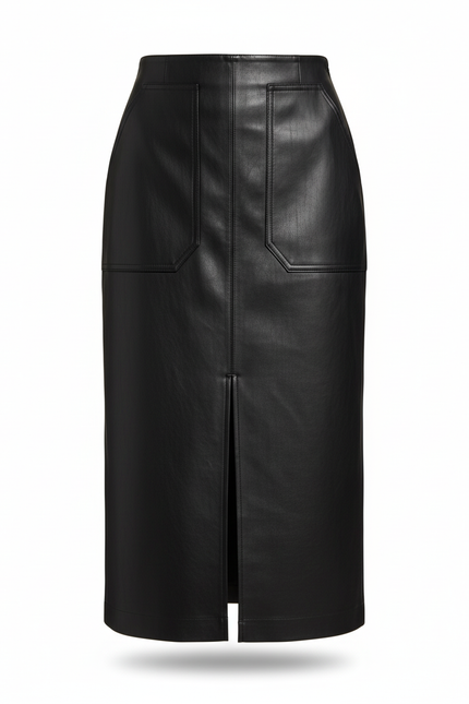 Jupe Midi Noire Similicuir Fendue Chic