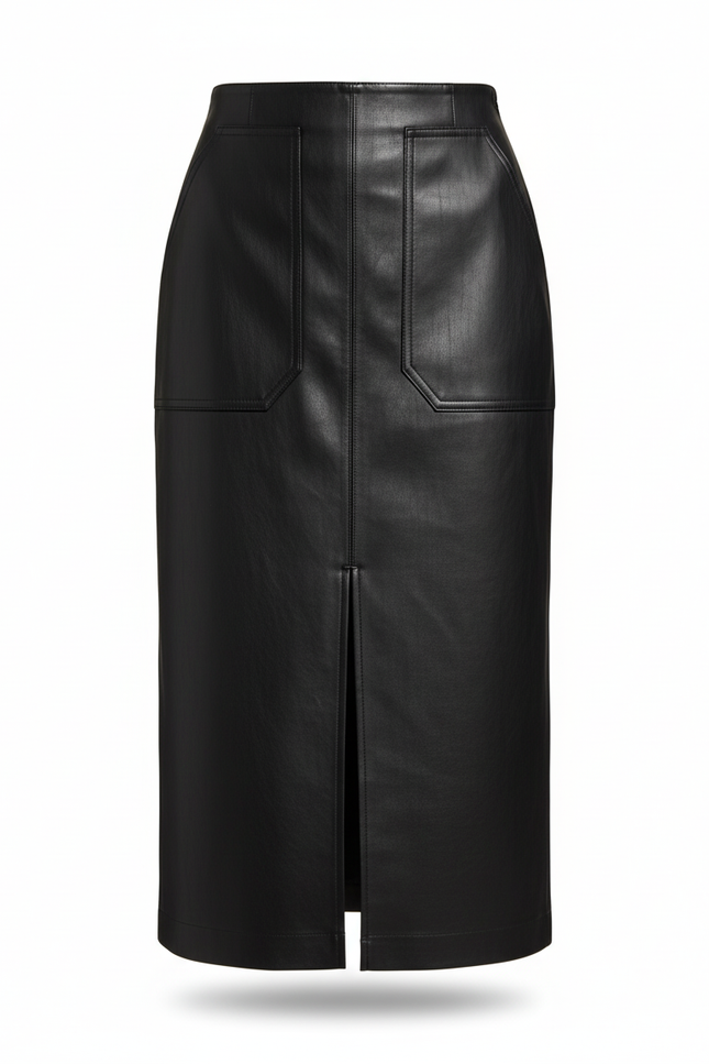 Jupe Midi Noire Similicuir Fendue Chic