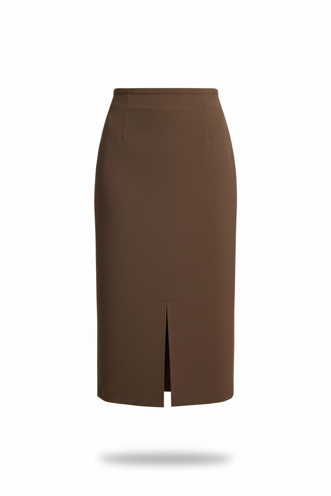 Jupe Midi Marron Fendue Élégante