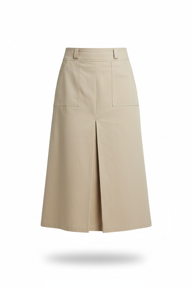 Jupe Midi Beige Plissée Chic