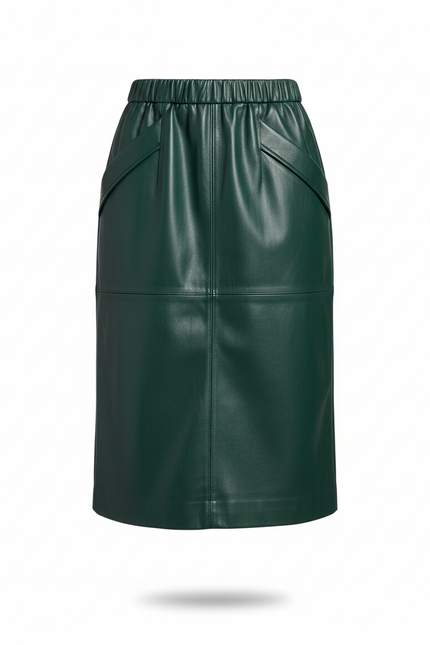 Jupe Midi Verte Cuir Élégante