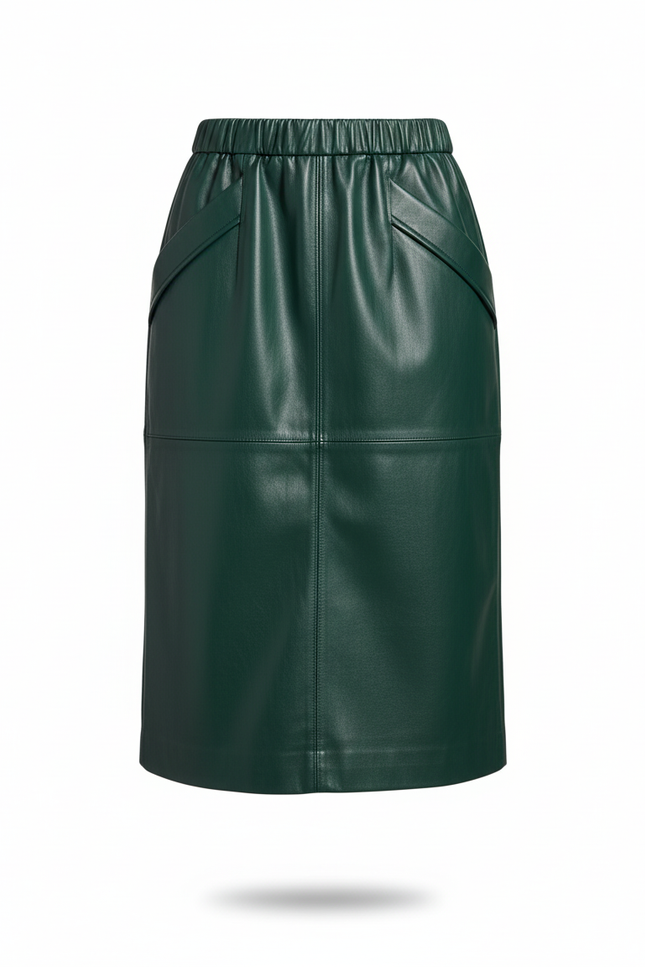 Jupe Midi Verte Cuir Élégante