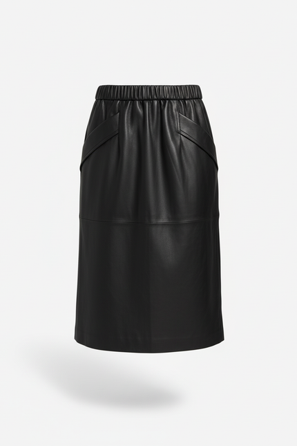 Jupe Midi Cuir Noir Élégante