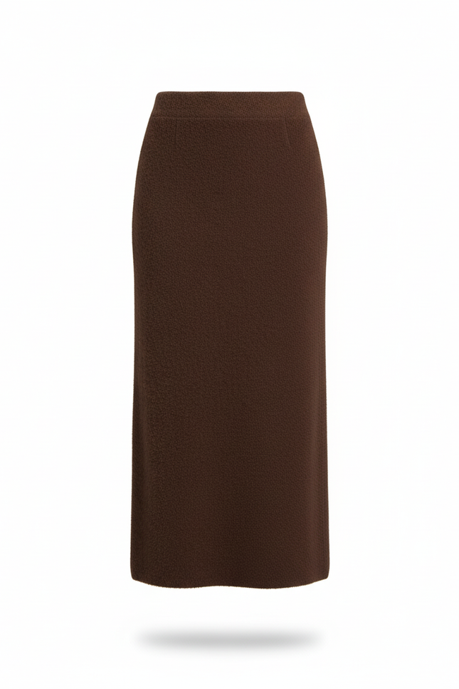 Jupe Midi Marron Tricotée Élégante