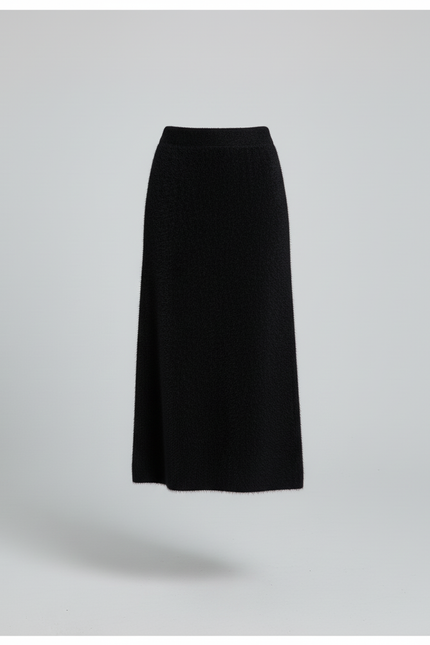 Jupe Midi Noire Maille Peluche Élégante
