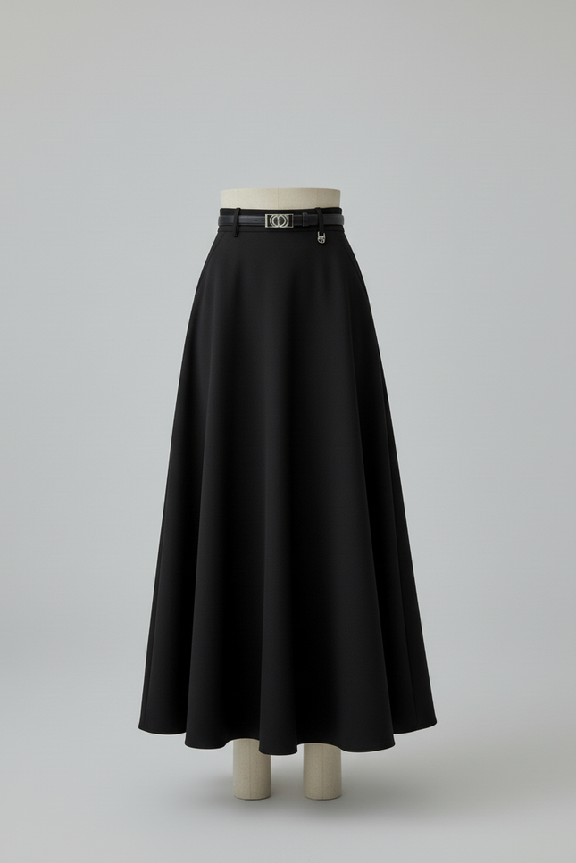 Jupe Midi Noire Trapèze Chic