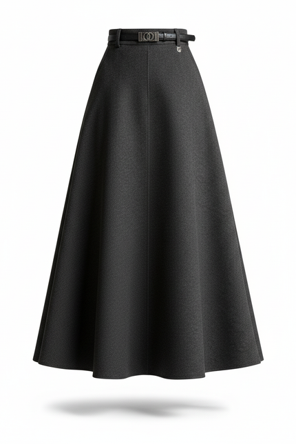 Jupe Midi Laine Gris Foncé Chic