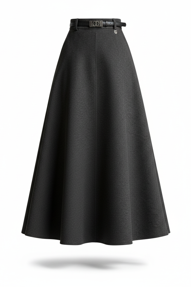 Jupe Midi Laine Gris Foncé Chic