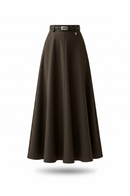 Jupe Midi Marron Évasée Chic