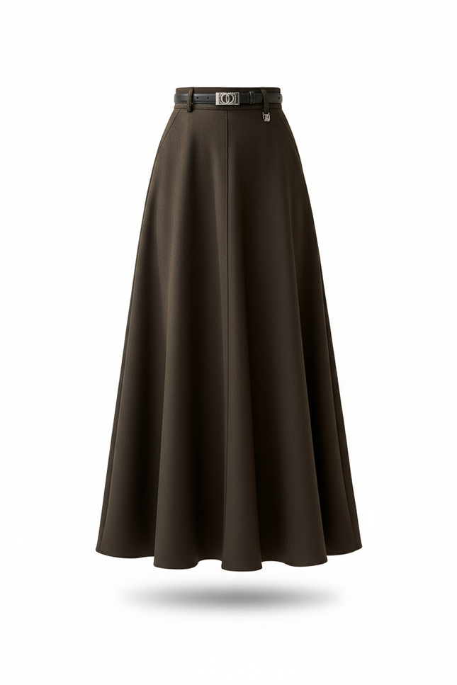 Jupe Midi Marron Évasée Chic
