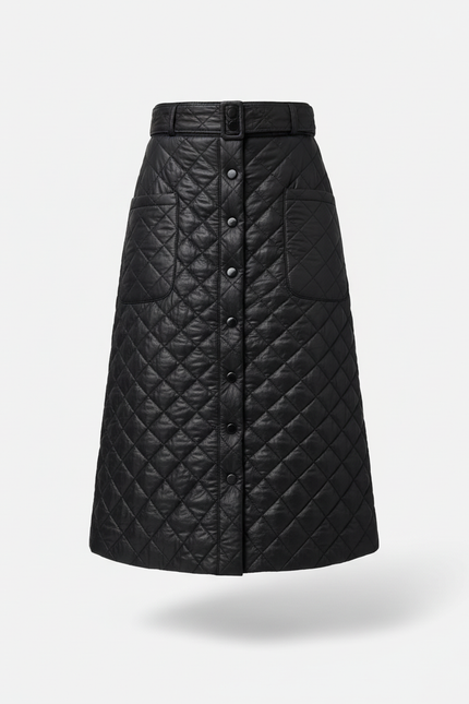 Jupe Midi Matelassée Noire Chaude