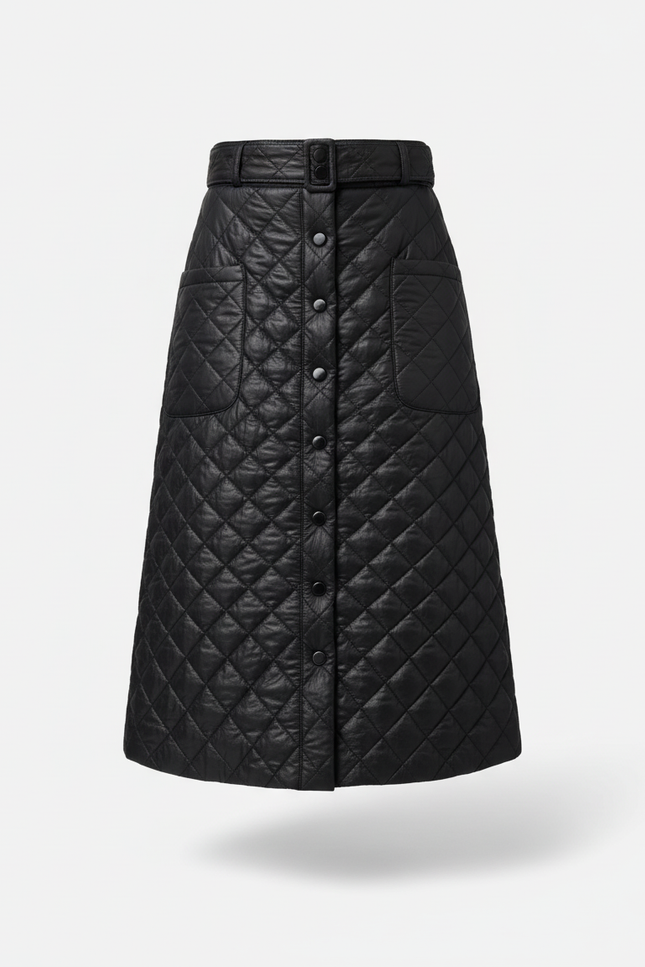 Jupe Midi Matelassée Noire Chaude